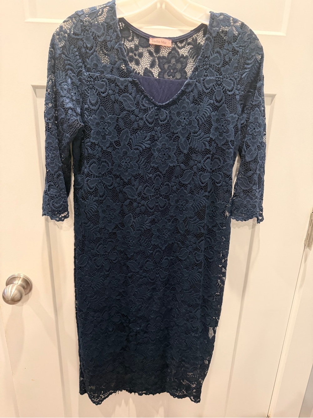 Hello Miz Navy Blue Floral Lace Midi Dress Large Made USA